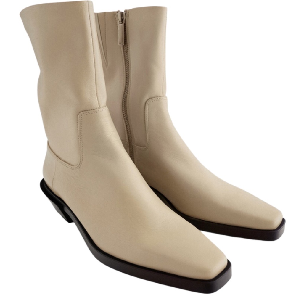 Zara Leather Cowboy Heel Ankle Boots  SZ40/ US 9